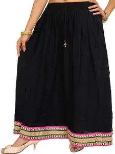 Exotic India Embellished Patch Border A-Line Maxi Skirts