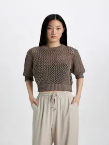 DeFacto Self-Design Knitted Crop Top
