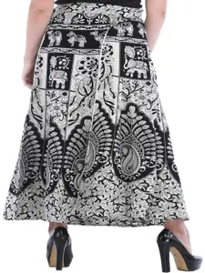 Exotic India Printed Pure Cotton Wrap Maxi Skirts