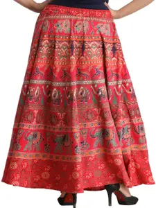Exotic India Ethnic Motifs Printed Pure Cotton Maxi Skirt