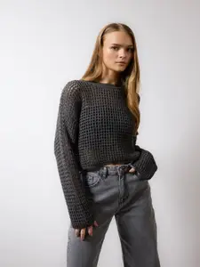 DeFacto Open Knit Self Design Crop Pullover