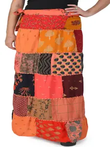 Exotic India Printed Pure Cotton A-line Maxi Skirts