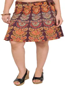 Exotic India Motifs Printed Pure Cotton Wrap-Around Sanganeri Mini-Skirt