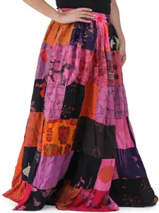 Exotic India Printed Pure Cotton Flared Maxi Skirt