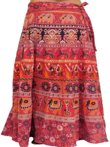 Exotic India Printed Pure Cotton A-line Maxi Skirt