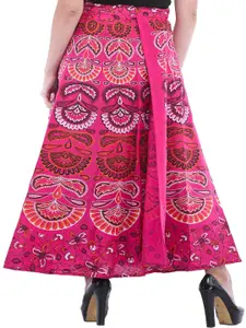 Exotic India Printed Pure Cotton Wrap Maxi Skirts