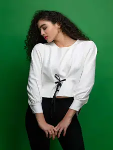 MEEAMI FASHION Round Neck Tie Up High Low Top