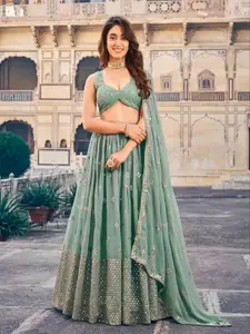 KALINI Embroidered Sequinned Semi-Stitched Lehenga & Unstitched Blouse With Dupatta