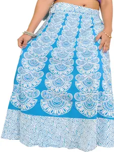 Exotic India Printed Pure Cotton Storm-Wrap-Around Long Maxi Skirt