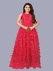 JULEE Floral Embroidered Net Fit & Flare Maxi Dress