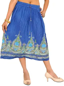 Exotic India Floral Printed With Embellished Midi Skirt