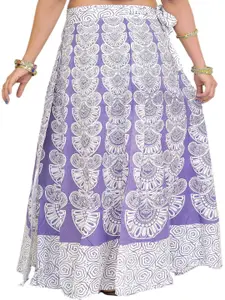 Exotic India Printed Pure Cotton Wrap Maxi Skirts