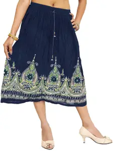 Exotic India Printed A-Line Midi Skirt