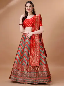 LeeliPeeri Designer Foil Print Semi-Stitched Lehenga & Unstitched Blouse With Dupatta