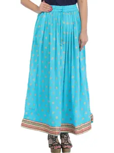 Exotic India Floral Printed Flared Maxi Skirt