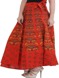 Exotic India Printed Wrap-Around Pure Cotton Maxi Skirts