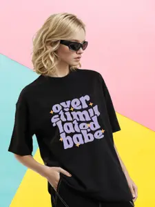 Slenor Women Typography Round Neck Oversized T-shirt