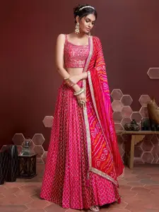 FABPIXEL Embellished Mirror Work Semi-Stitched Lehenga & Unstitched Blouse With Dupatta