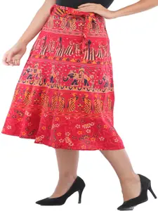Exotic India Printed Pure Cotton Wrap-Around Midi Skirt