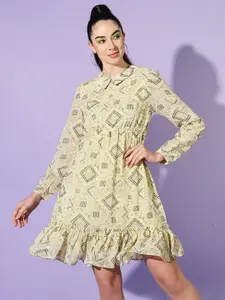 Slenor Geometric Print Georgette Fit & Flare Mini Dress