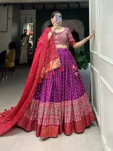 BAESD Printed Semi-Stitched Lehenga & Unstitched Blouse With Dupatta