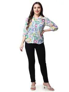 SCORPIUS Classic Geometric Printed Sheer Chiffon Casual Shirt