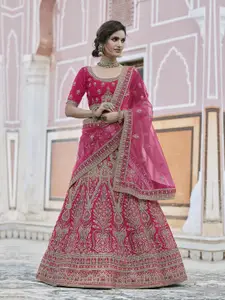 Fusionic Embroidered Velvet Semi-Stitched Lehenga & Unstitched Blouse With Dupatta