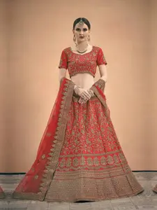 Fusionic Embroidered Satin Semi-Stitched Lehenga & Unstitched Blouse With Dupatta