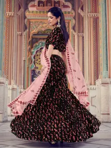 Fusionic Floral Embroidered Sequinned Semi-Stitched Lehenga & Unstitched Blouse & Dupatta