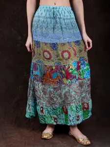 Exotic India Ethnic Motifs Printed Flared Maxi Skirt