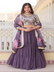 KALINI Embroidered Beads and Stones Semi-Stitched Lehenga & Unstitched Blouse With Dupatta