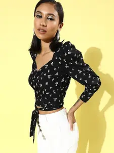 Sera Print Crepe Blouson Crop Top