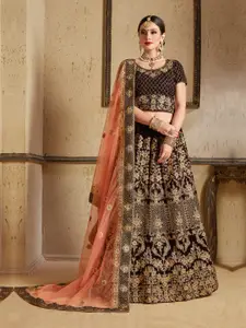 Fusionic Embroidered Velvet Zari Semi-Stitched Lehenga & Unstitched Blouse With Dupatta