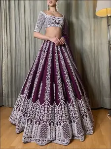 Rujave Embellished Thread Work Semi-Stitched Lehenga & Unstitched Blouse With Dupatta