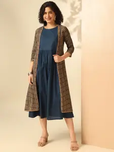 Anouk Pleated Cotton A-Line Ethnic Dress with Jacket