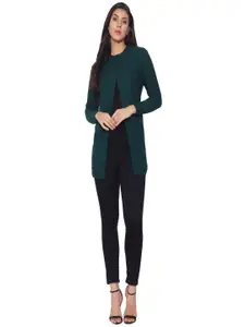 CLAPTON Self Design Front Open Button Woollen Shrug