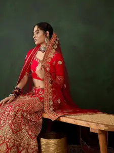 Sangria Floral Embroidered Semi Stitched Lehenga & Unstitched Choli With Dupatta