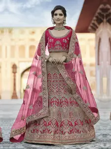 Fusionic Embroidered Velvet Semi-Stitched Lehenga & Unstitched Blouse With Dupatta
