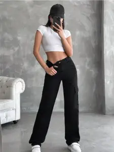 Next One Women Cotton Smart High-Rise Stretchable Cargo Jeans