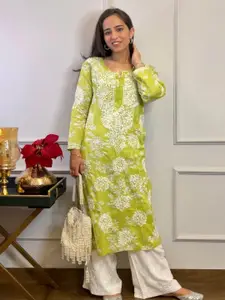 Anni Designer Floral Embroidered Chikankari Straight Kurta