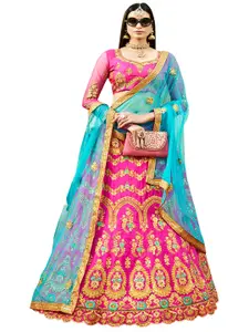 Maroosh Embroidered Thread Work Unstitched Lehenga & Blouse With Dupatta