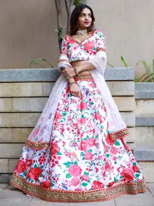 FABPIXEL Printed Beads And Stones Semi-Stitched Lehenga & Unstitched Blouse With Dupatta