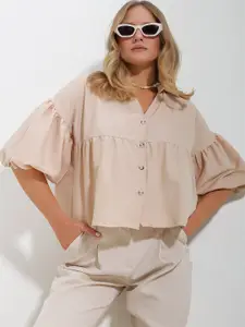 Trend Alacati stili Spread Collar Flared Sleeves Casual Shirt