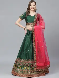 KALINI Embroidered Thread Work Semi-Stitched Lehenga & Blouse With Dupatta