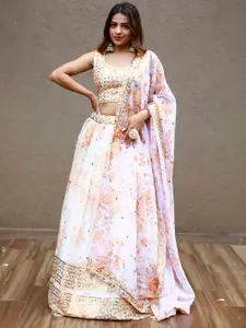 FABPIXEL Embroidered Sequinned Shibori Semi-Stitched Lehenga & Unstitched Blouse & Dupatta