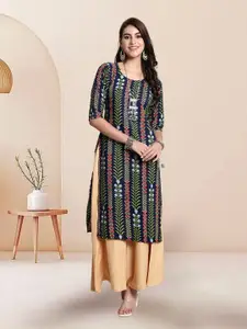 7Threads Floral Printed Crepe Straight Kurta