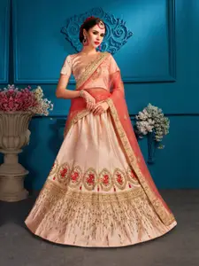 Fusionic Embroidered Satin Semi-Stitched Lehenga & Unstitched Blouse With Dupatta