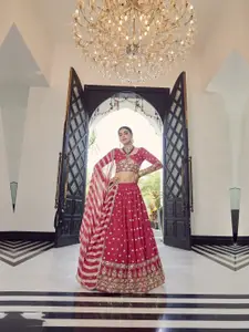 Fusionic Embroidered Mirror Work Semi-Stitched Lehenga & Unstitched Blouse With Dupatta