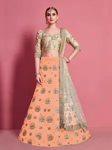 Fusionic Embroidered Thread Work Semi-Stitched Lehenga & Unstitched Blouse With Dupatta