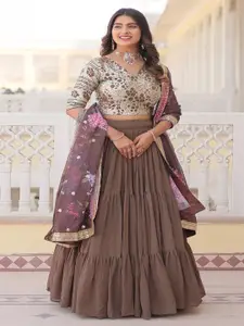 KALINI Embroidered Sequinned Semi-Stitched Lehenga & Unstitched Blouse With Dupatta